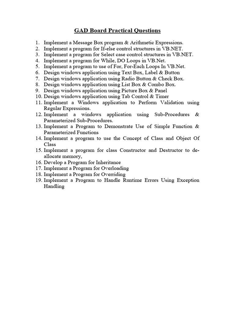 Gad board practical questions 1 pdf