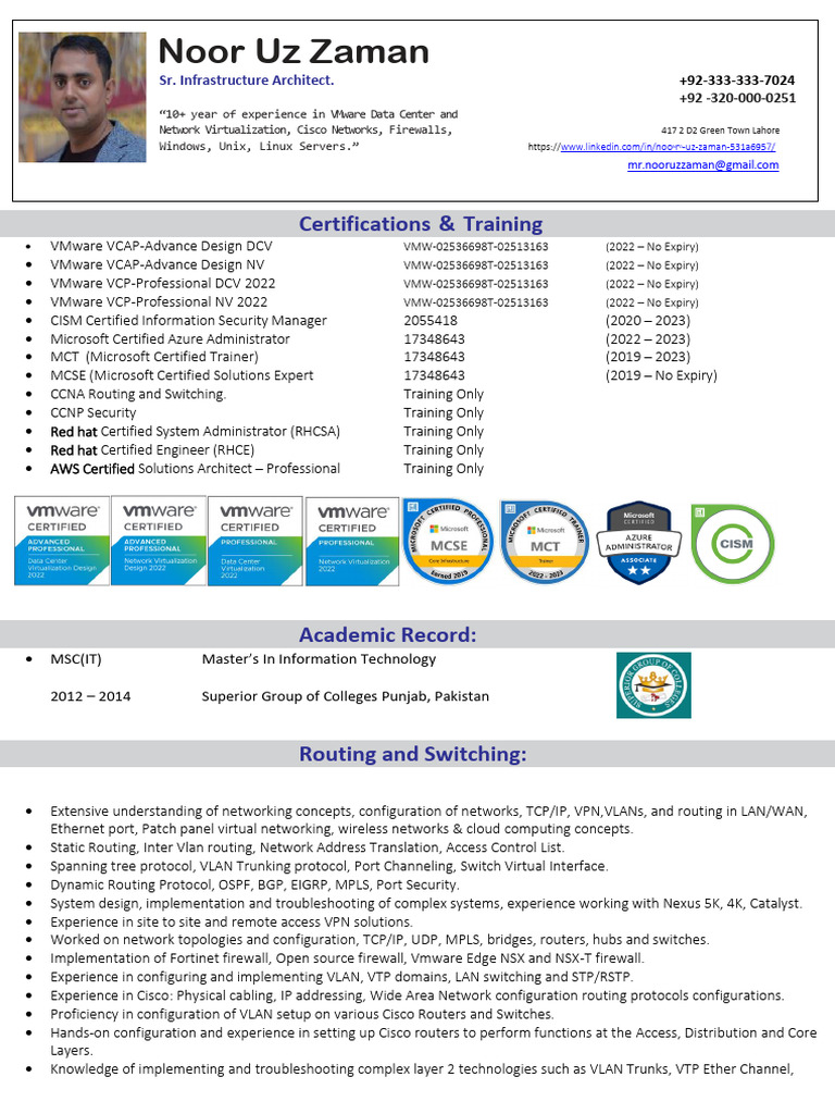 Noor Uz Zaman CV | PDF | Computer Network | Firewall (Computing)