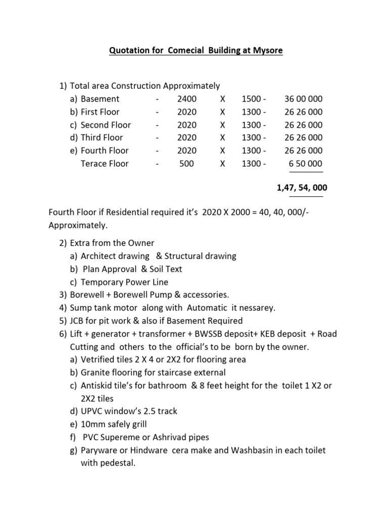 Mysore Commercial Building Quotation | PDF