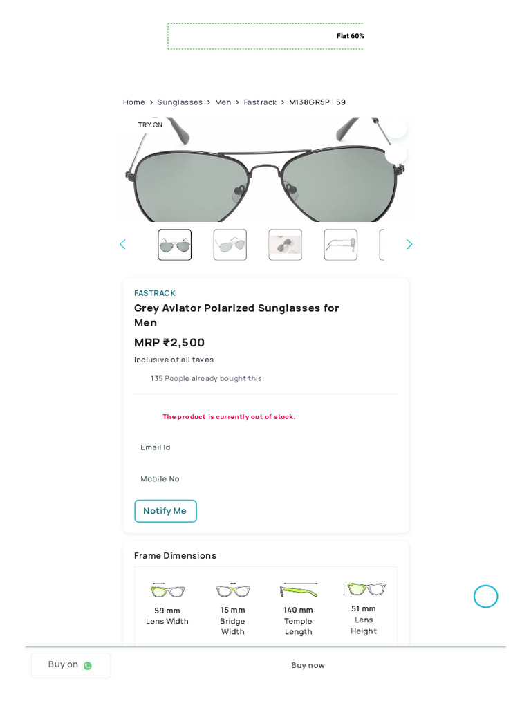 Aviator Rimmed Sunglasses Fastrack - M138GR5P at Best Price - Titan ...