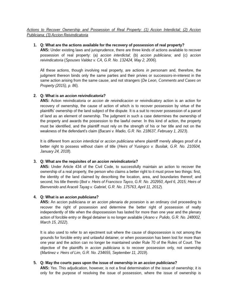 Actions for Recovery of Real Property | PDF | Lawsuit | Complaint