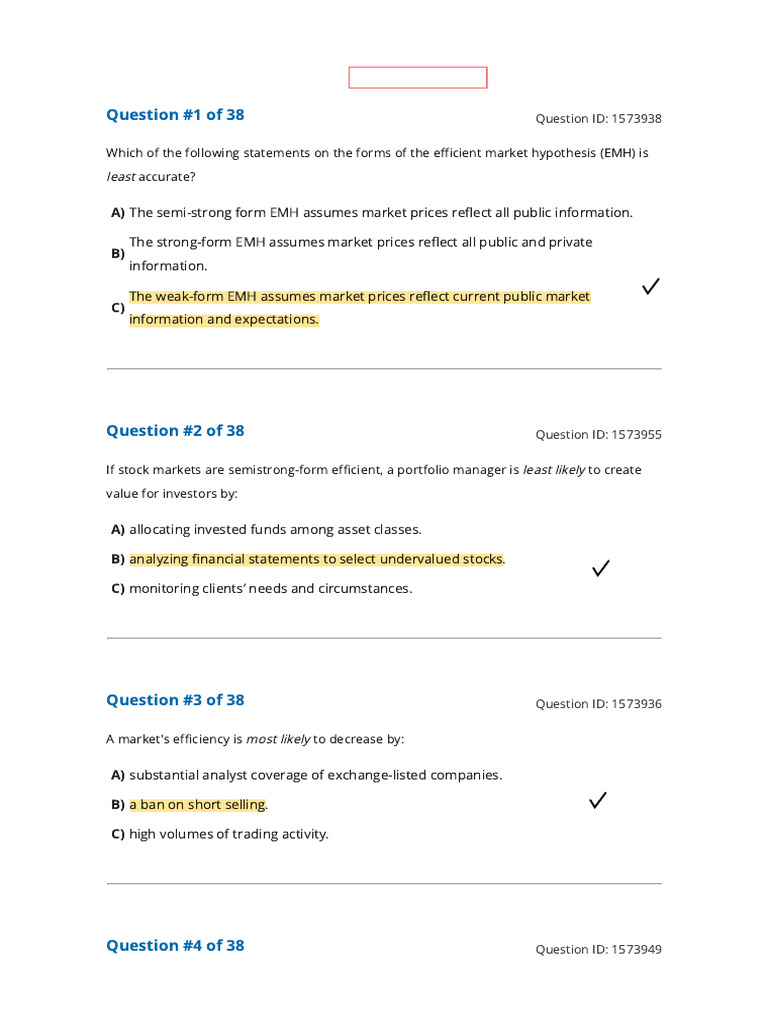 Reading 43 Market Efficiency | PDF | Efficient Market Hypothesis ...