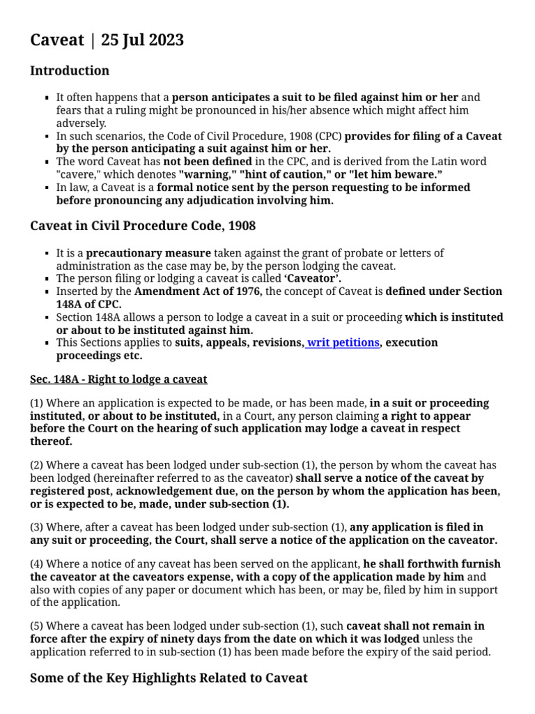 Understanding Caveats in Civil Law | PDF | Lawsuit | Judgment (Law)