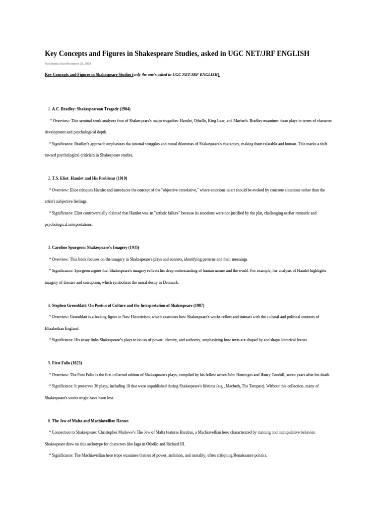 Key Concepts Ain Shakespeare Studies | PDF | William Shakespeare