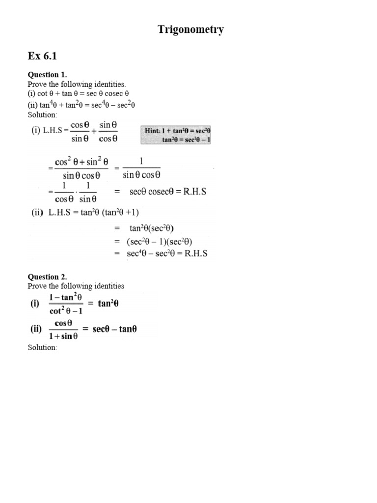 Trigonometric Identities and Proofs | PDF | Angle | Trigonometric Functions