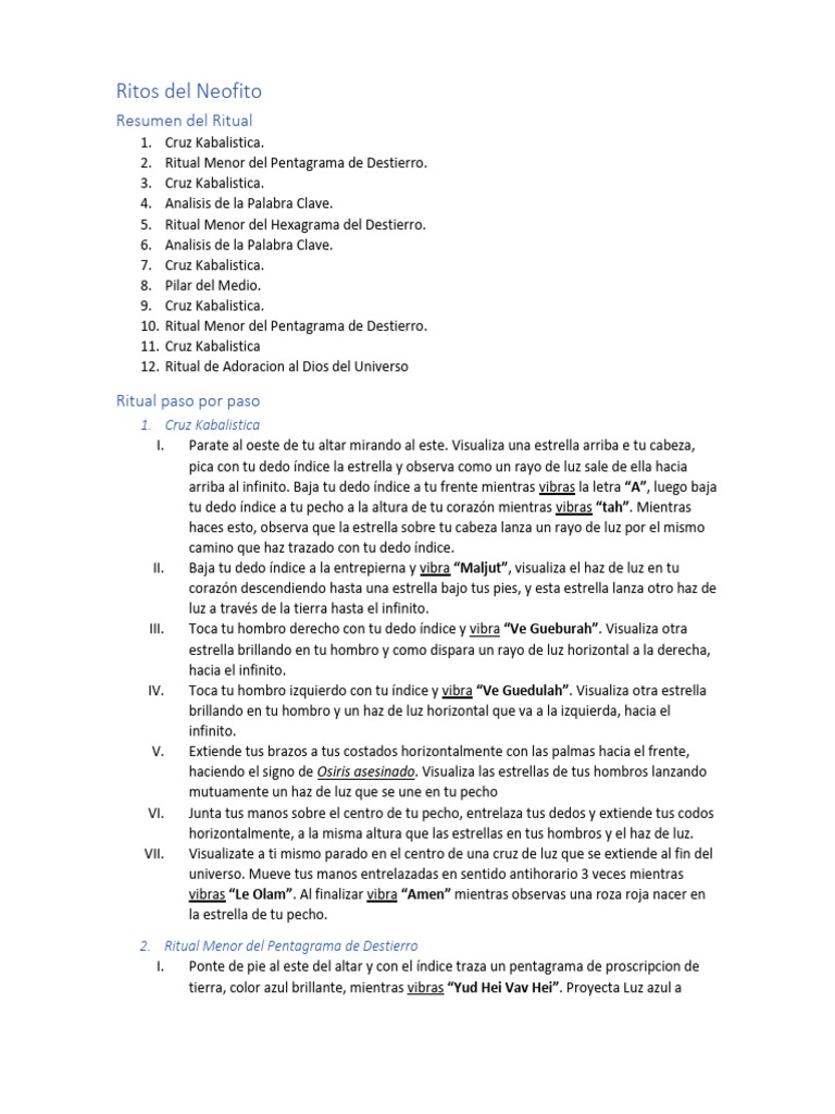 Ritos de Neófito: Guía de Ritual Kabalístico | PDF