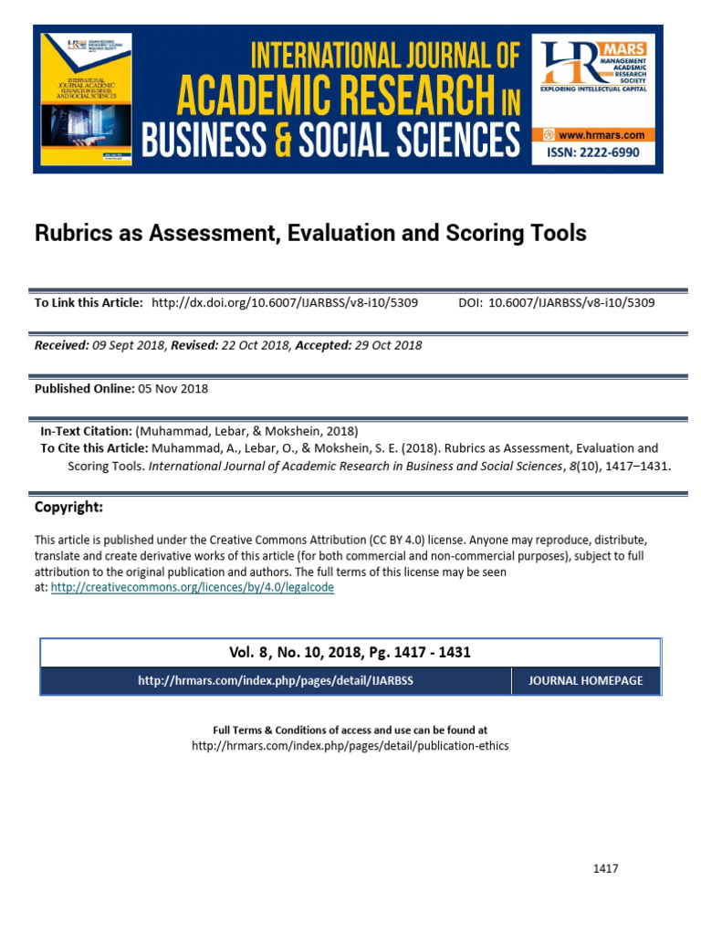 Rubrics As Assessment, Evaluation and Scoring Tools | PDF | Rubric ...