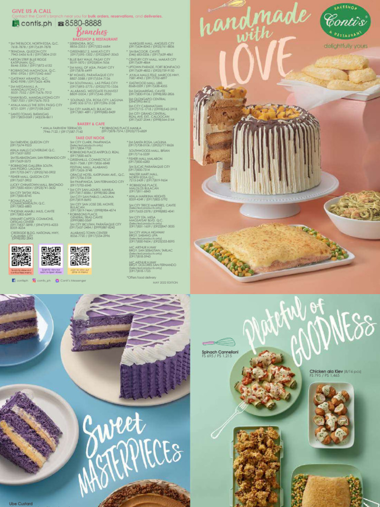 Conti's Restaurant & Bakery Branches Guide | PDF | Cakes | Cheesecake