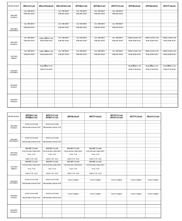 JEE Main Study Schedule 2025 | PDF