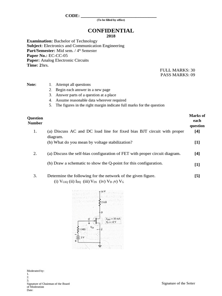 B.Tech 4th Sem Analog Circuits Exam | PDF | Electronic Oscillator ...