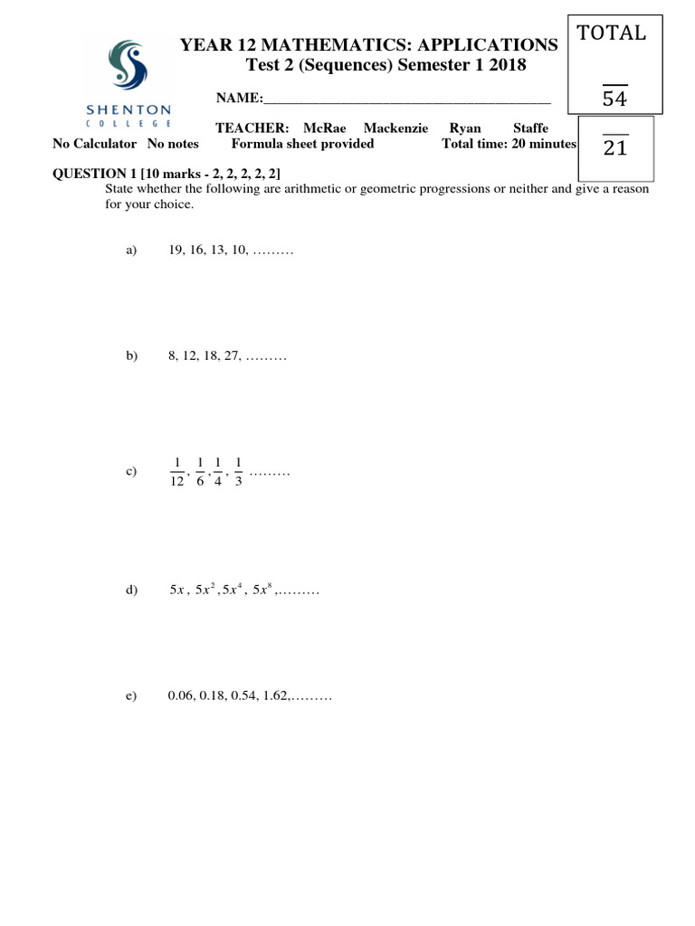 2018 ATMAA Test 2 Final | PDF | Mathematics