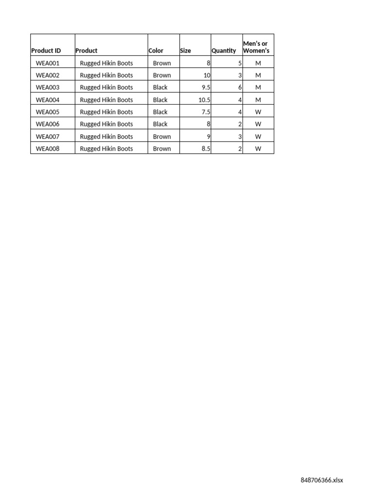 Rugged Hiking Boots Inventory List | PDF