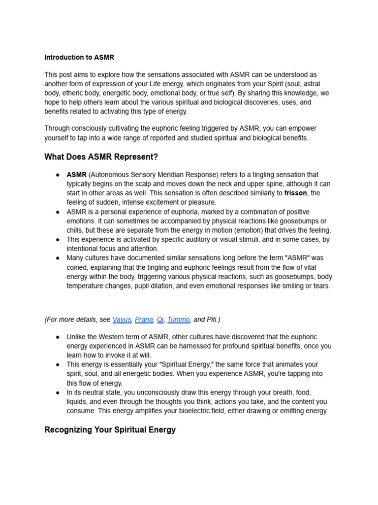 Understanding ASMR and Spiritual Energy | PDF | Psychology ...