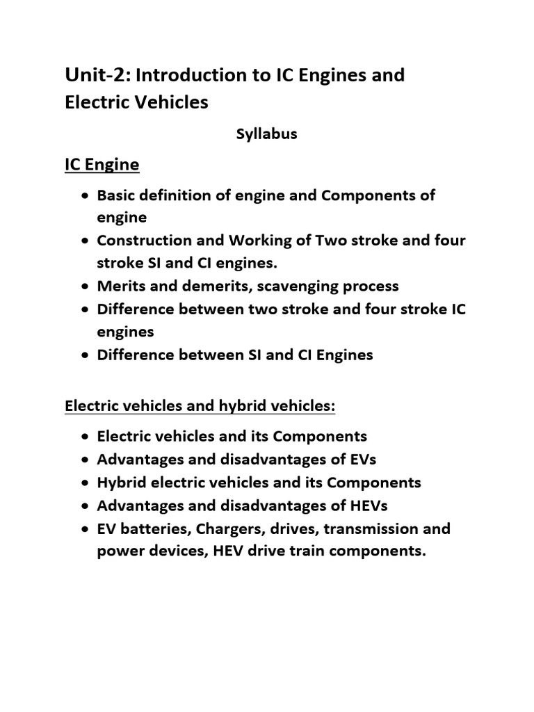 IC Engines and Electric Vehicles Overview | PDF | Internal Combustion ...
