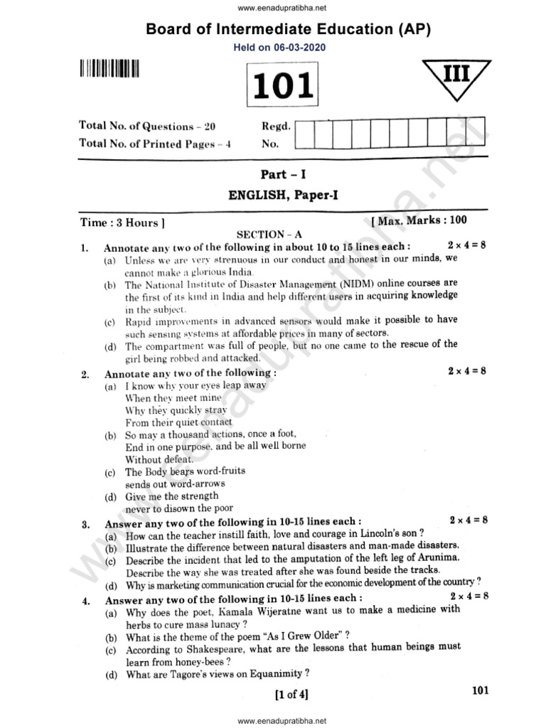 Previous Papers - JR English - Students Reference | PDF
