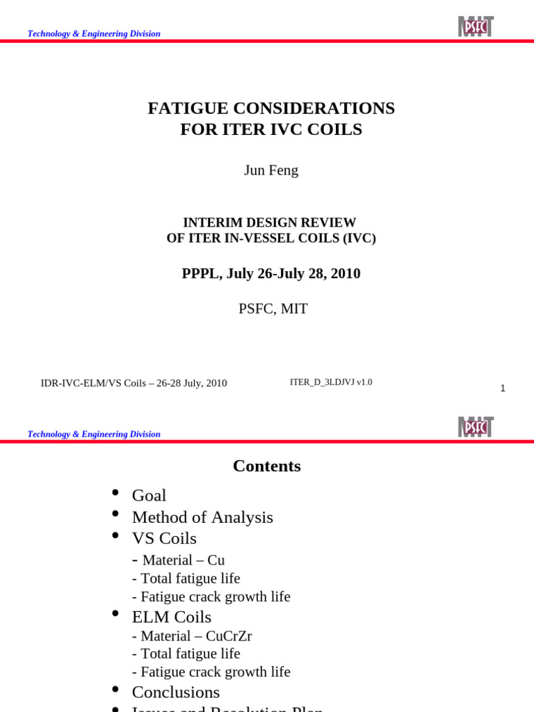 ITER IVC Coils Fatigue Analysis Report | PDF | Fatigue (Material ...