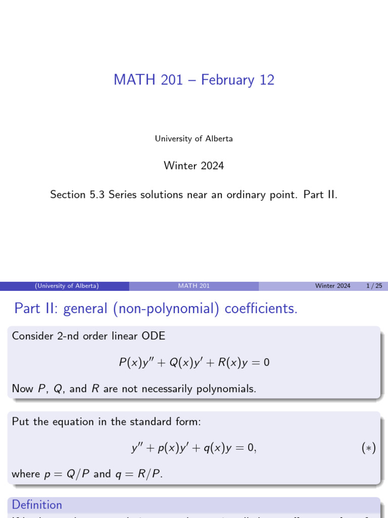 Series Solutions for ODEs in MATH 201 | PDF | Algebra | Mathematics