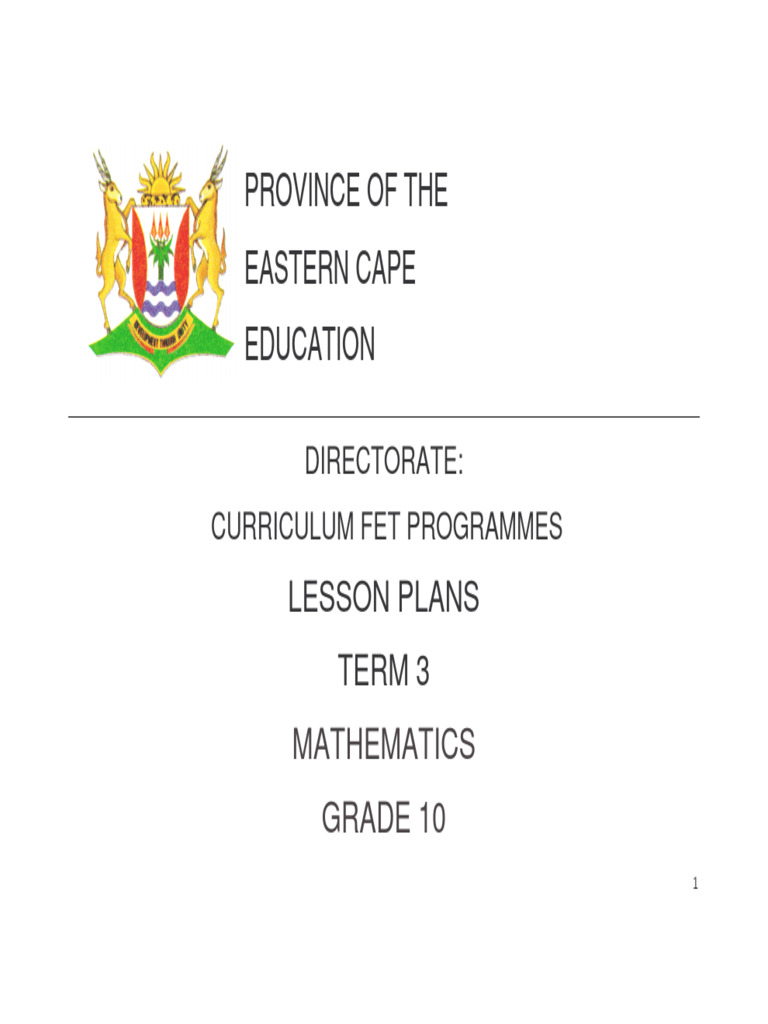 Grade 10 Mathematics Lesson Plans | PDF | Equations | Geometry