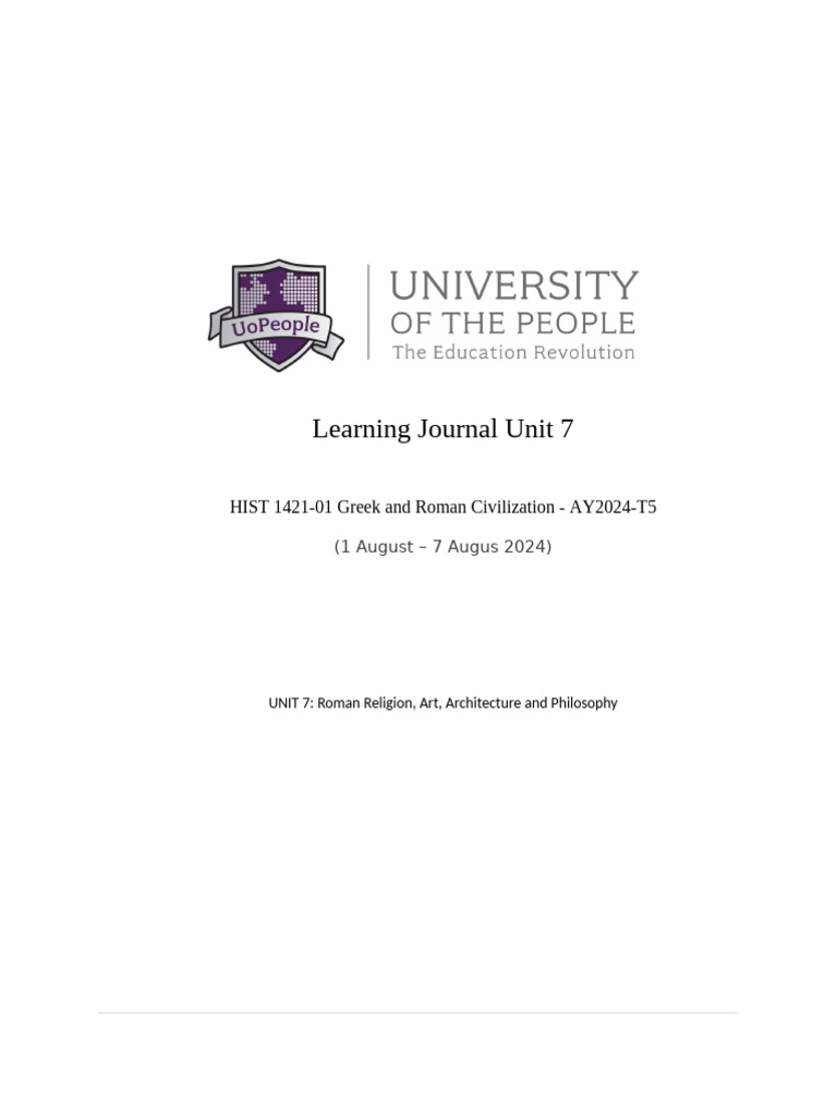 Learning Journal Unit 7 - Greek and Roman Civilization | PDF | Stoicism ...
