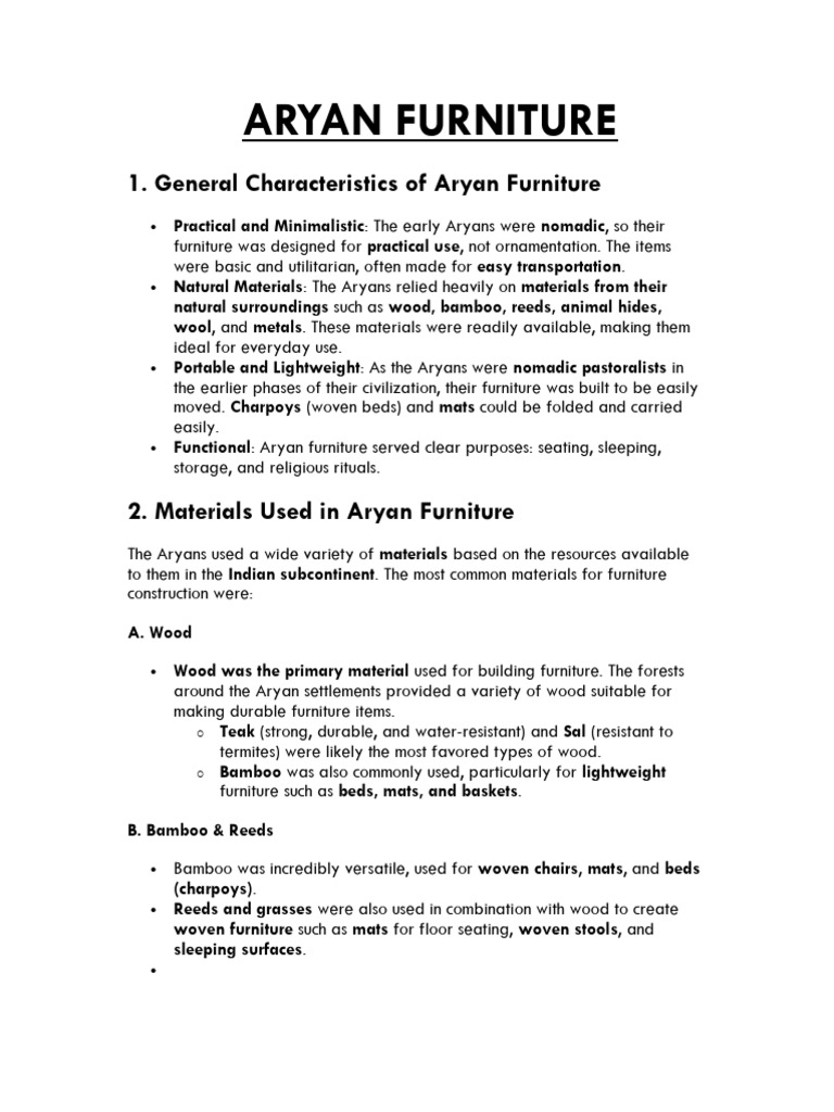 Aryan Furniture: Characteristics & Types | PDF | Furniture