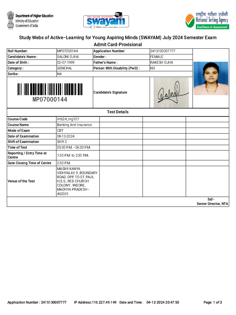 Swayam July 2024 Semester | PDF | Identity Document