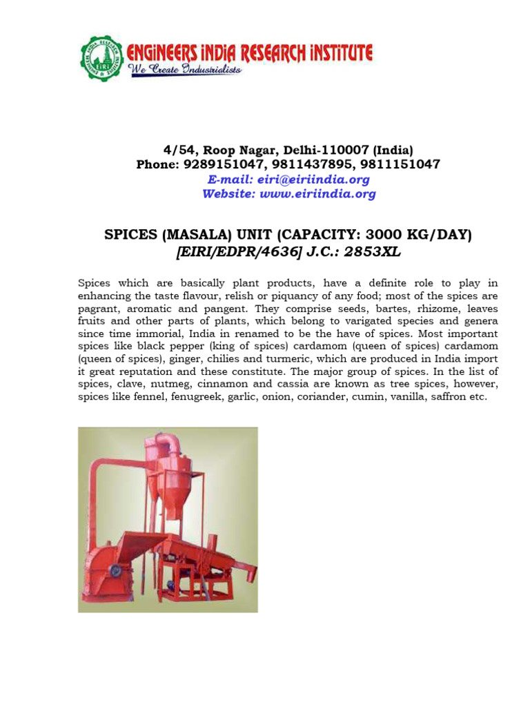 Spices Manufacturing Project Report | PDF | Spice | Ginger