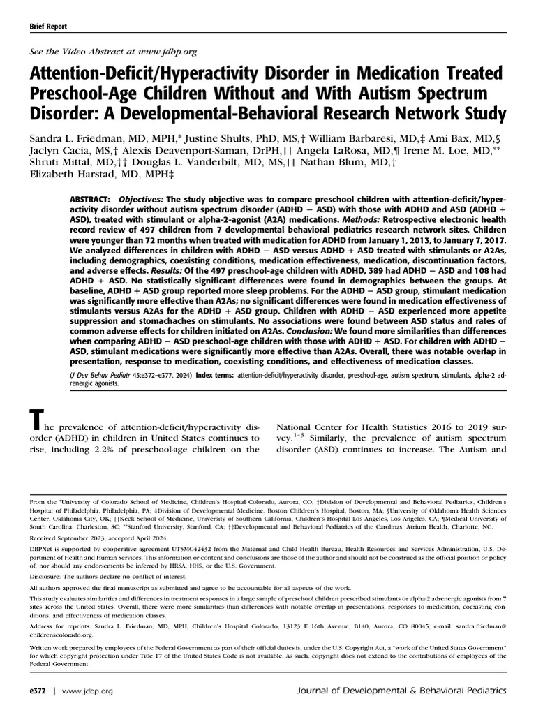 ADHD Treatment in Preschoolers with ASD | PDF | Attention Deficit ...