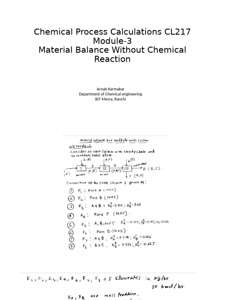 Material Balance in Chemical Processes | PDF