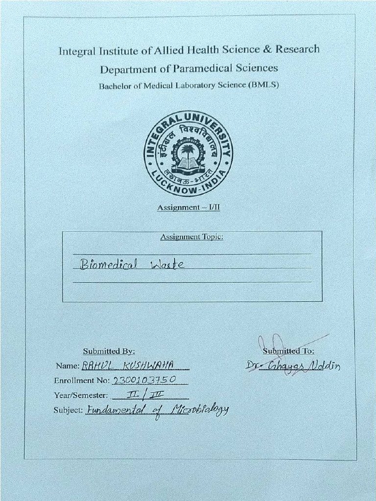 Biomedical Waste Microbiology Assignment - 11zon | PDF