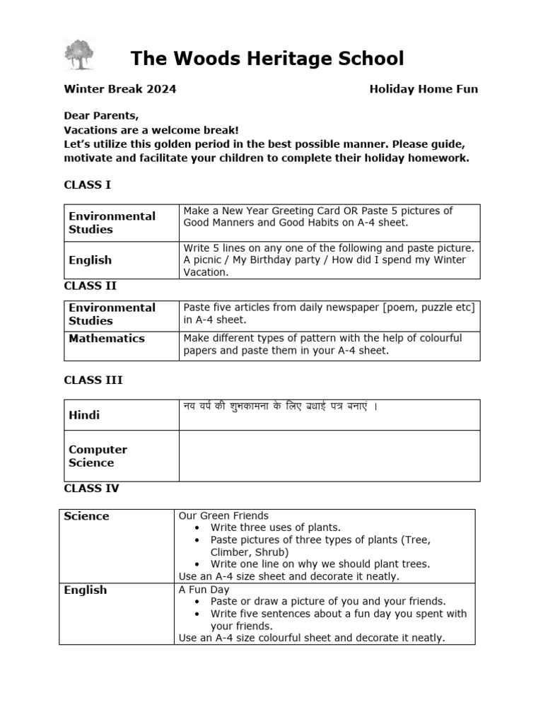 Winter Break Homework Guide 2024 | PDF