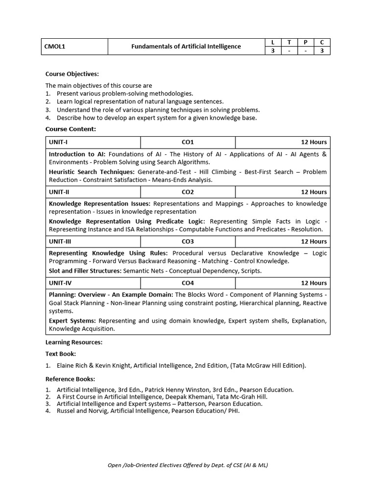 Knowledge-Based AI Course Syllabus | PDF | Artificial Intelligence ...