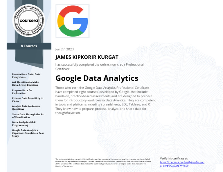 Google Data Analytics Certificate Completion | PDF