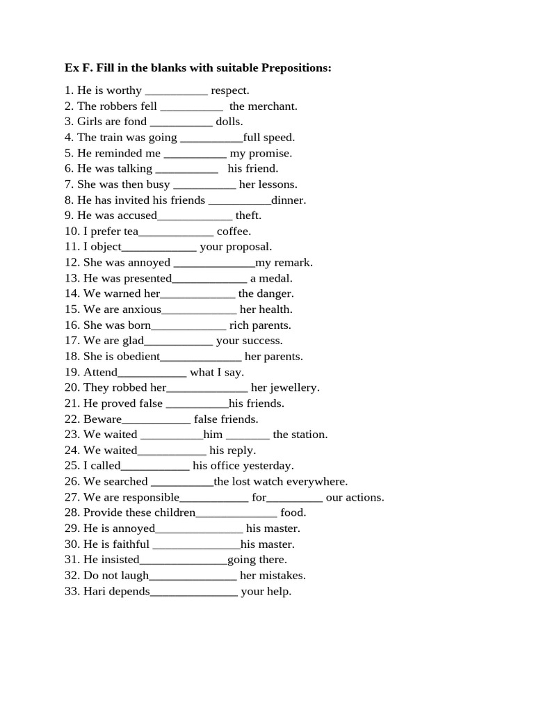Preposition Practice Fill-in-the-Blanks | PDF