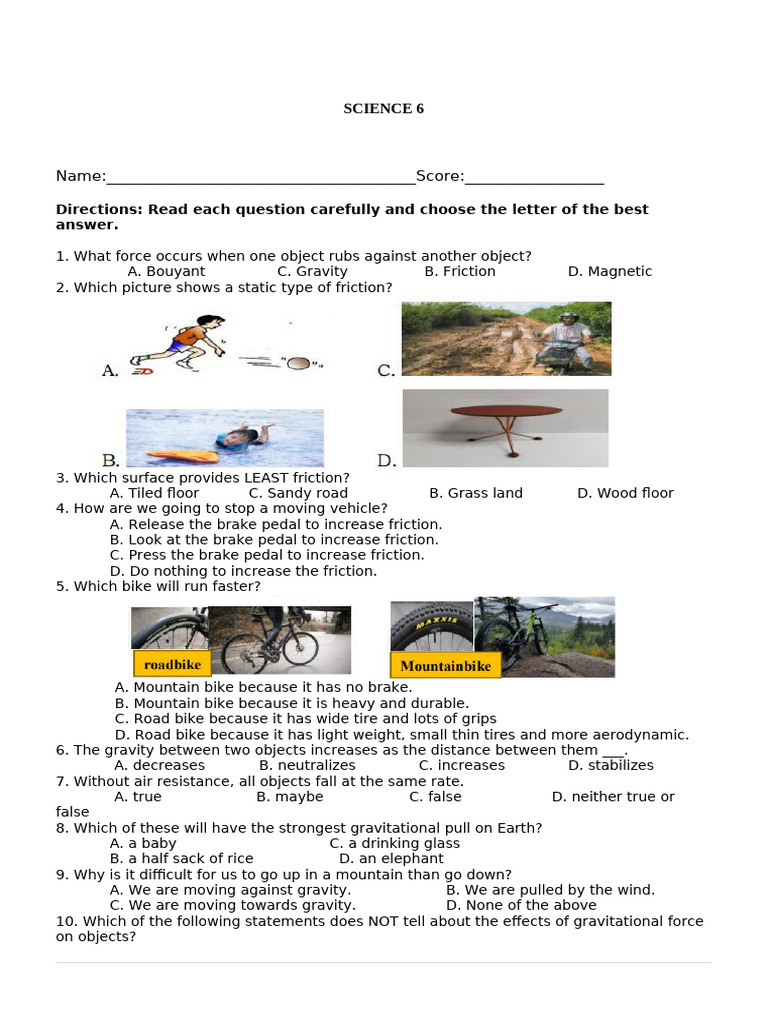 PT - Science 6 - Q3 V2 | PDF | Machines | Friction