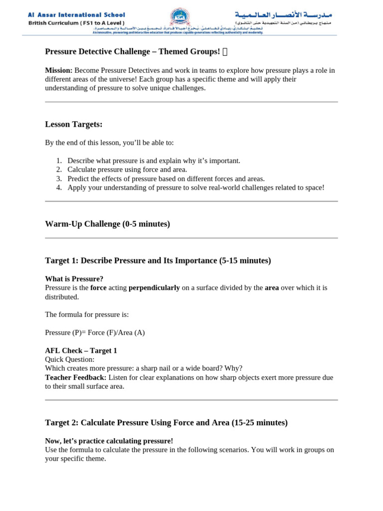 Pressure Detective Challenge | PDF | Outer Space | Stars