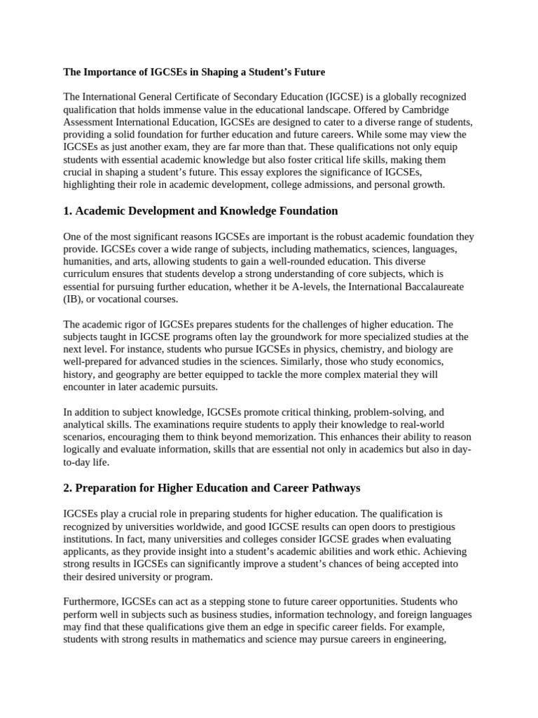 The Importance of IGCSEs in Shaping A Student | PDF | Cognition | Learning