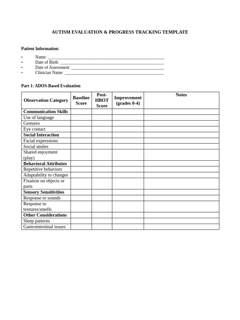 Autism Evaluation & Tracking Template | PDF | Autism | Communication