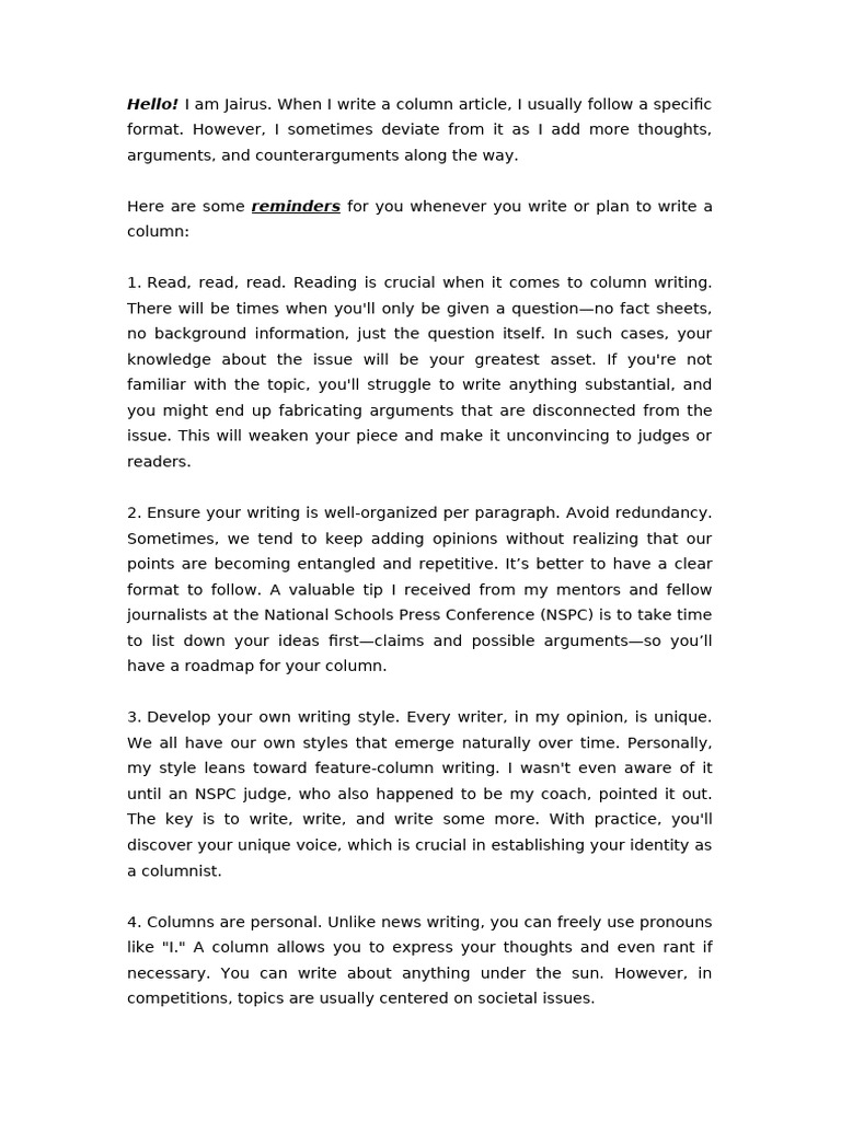 Essential Tips for Column Writing | PDF | Argument | Logic