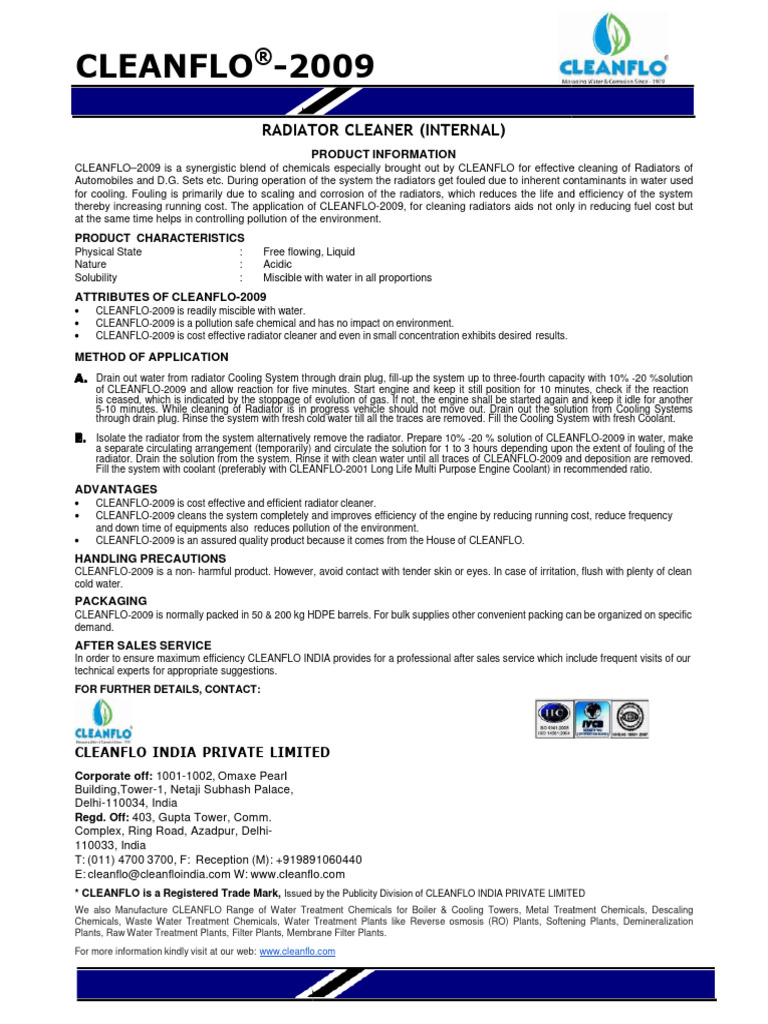 CLEANFLO - 2009 - Compressed | PDF | Radiator | Chemistry