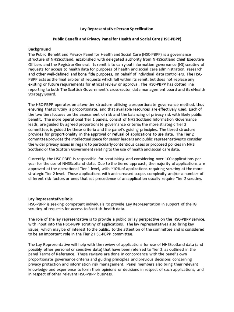 HSC PBPP Lay Rep Person Spec 2020 | PDF | Governance | Data