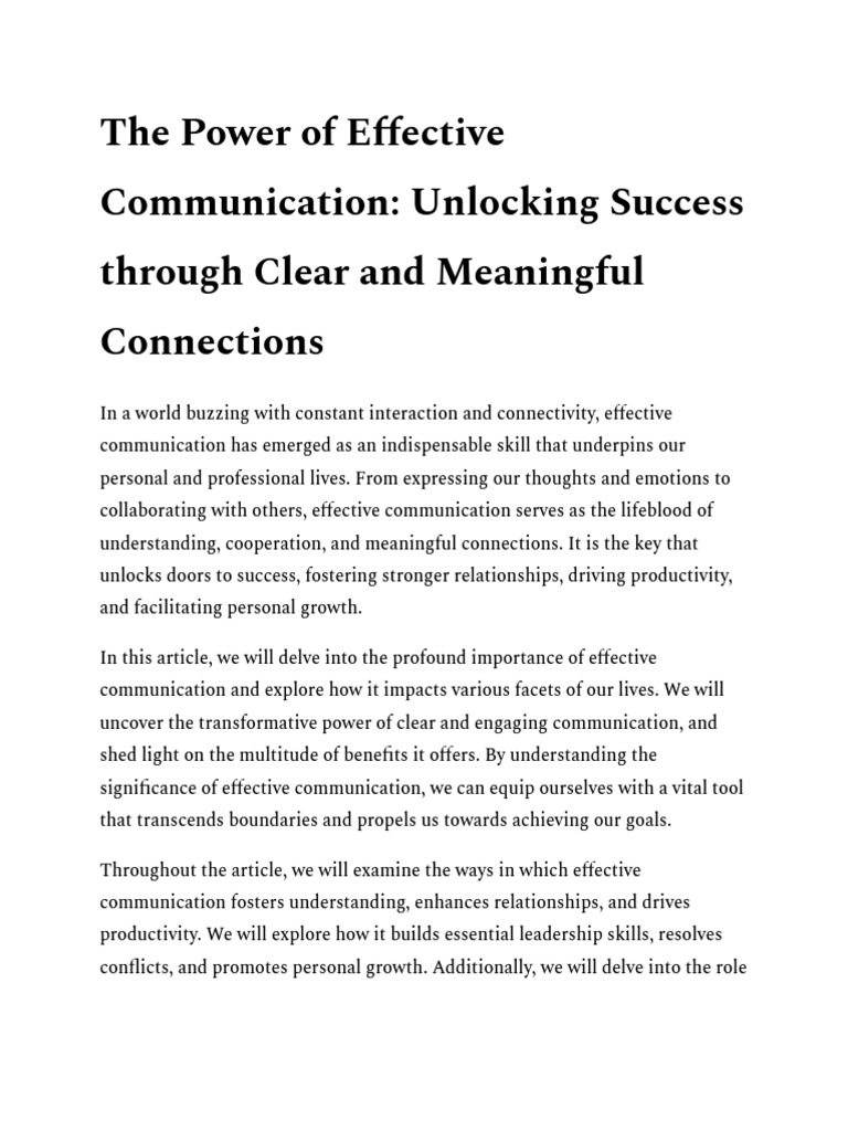 The Power of Effective Communication - Unlocking Success Through Clear ...