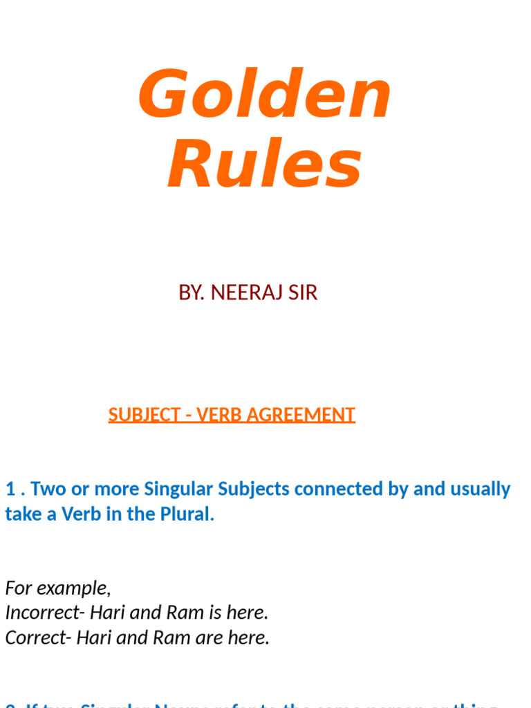 Golden Rules | PDF | Grammatical Number | Verb