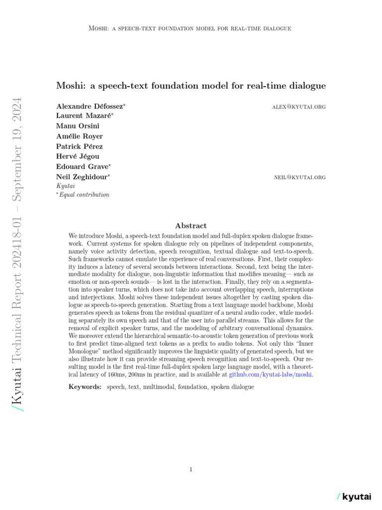 Moshi: Real-Time Speech-Text Model | PDF | Speech Recognition | Applied ...