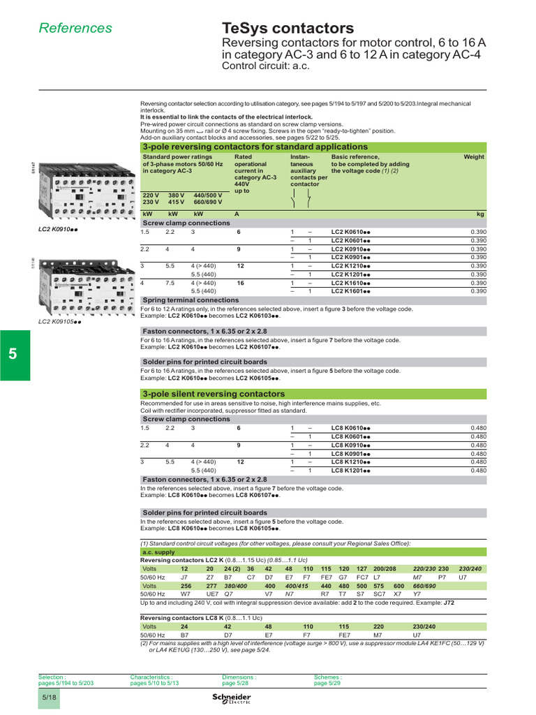 Schneider Contactor Selection Guide | PDF