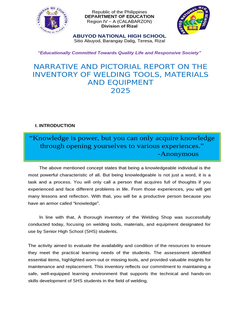 Narrative Report Inventory Smaw | PDF