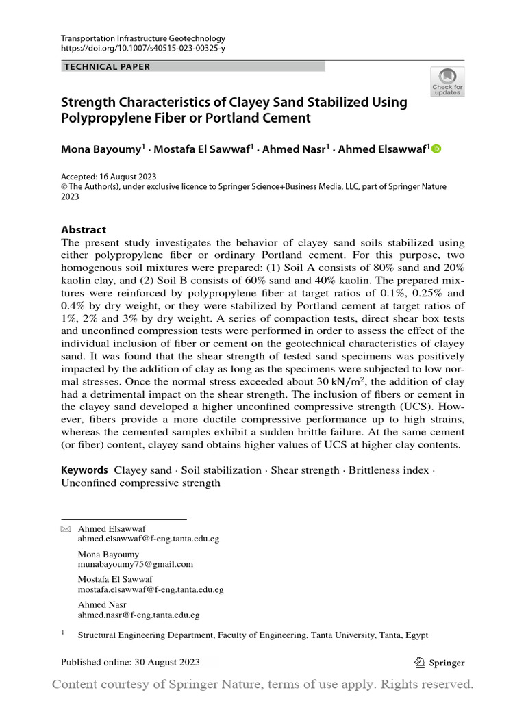 Clayey Sand Stabilization with Fiber & Cement | PDF | Strength Of ...