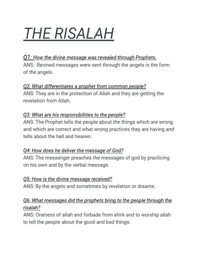 Understanding the Risalah and Prophets | PDF
