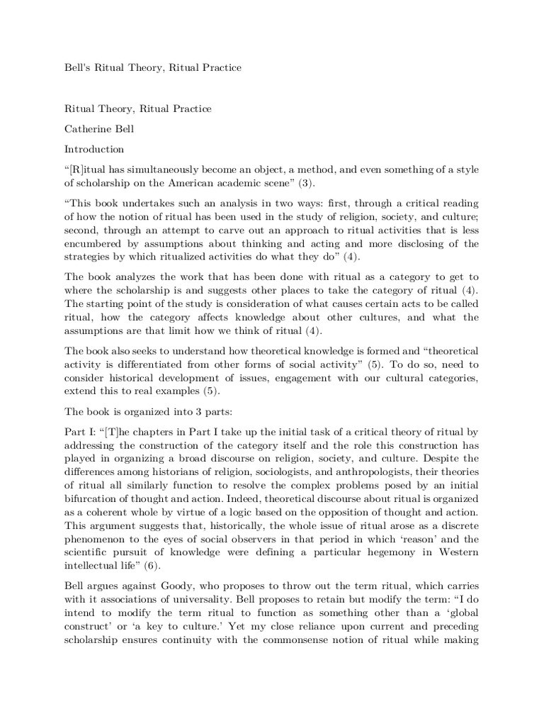 Bell's Analysis of Ritual Theory | PDF | Rituals | Theory