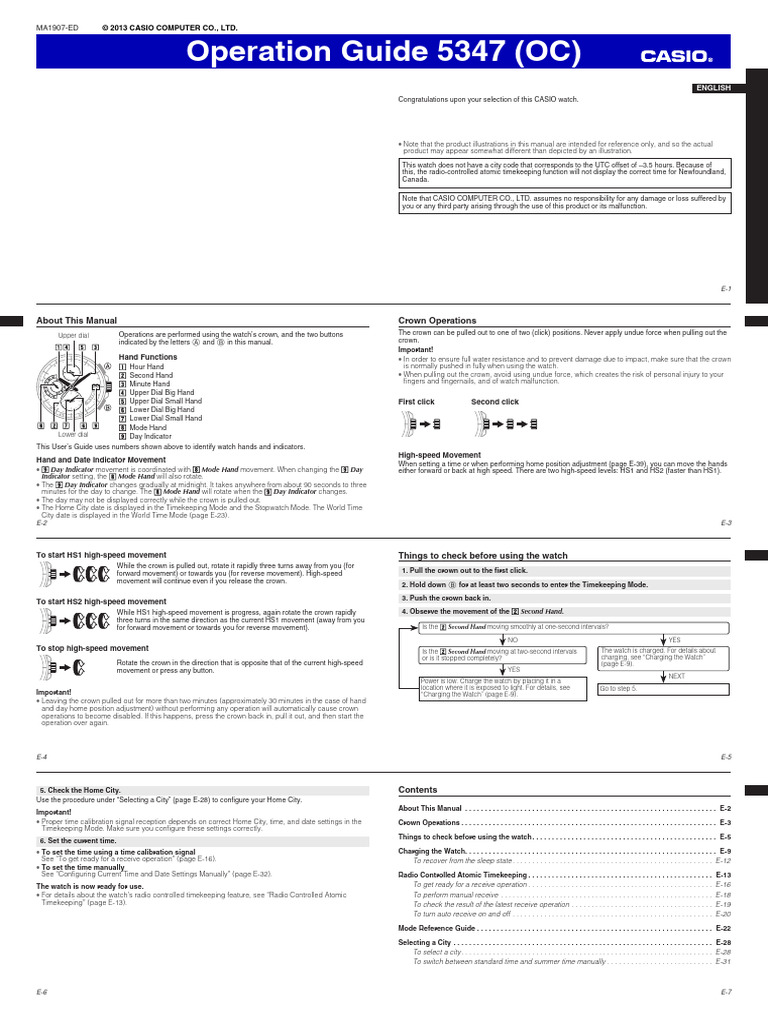 Casio Watch Operation Instructions | PDF | Clock | Exposure (Photography)