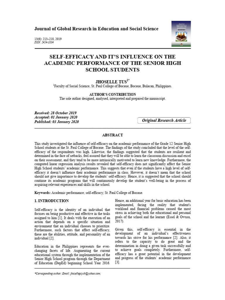 Self-Efficacy's Impact on Academic Performance | PDF | Self Efficacy ...